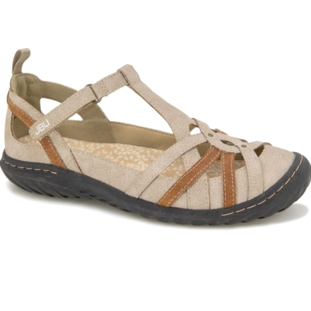 NEW JBU by Jambu Women's Beige & Tan Dove Mary Jane Memory Foam Flat Open Shoe 9
